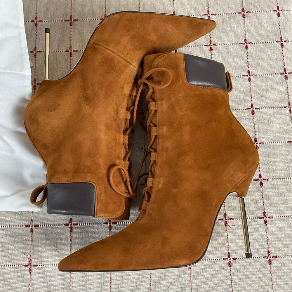 Good American “Scandal” Lace Up High Heel Booties Stiletto Ankle Boots Sz 7.5 - Picture 6 of 8